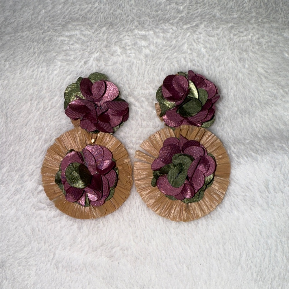 Floral Statement Earrings in Purple and Green